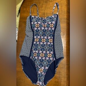 Helen Jon Navy and Orange Print Resort Wear One-piece Swimsuit